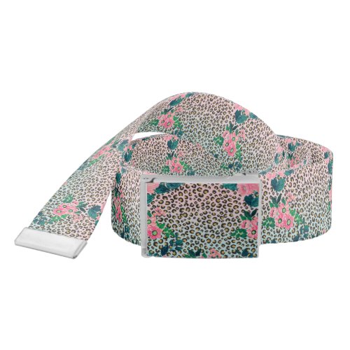 Girly Pink Mint Ombre Floral Glitter Leopard Print Belt