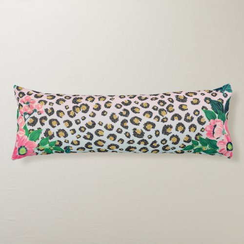 Girly Pink Mint Ombre Floral Glitter Leopard Print Body Pillow