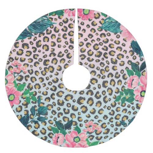 Girly Pink Mint Ombre Floral Glitter Leopard Print Brushed Polyester Tree Skirt