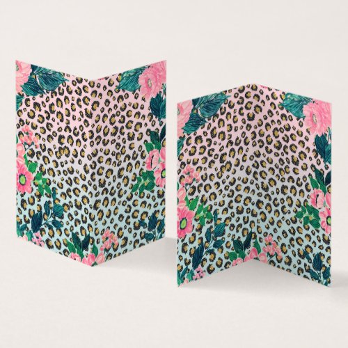 Girly Pink Mint Ombre Floral Glitter Leopard Print Business Card