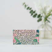 Girly Pink Mint Ombre Floral Glitter Leopard Print Business Card (Standing Front)