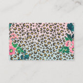 Girly Pink Mint Ombre Floral Glitter Leopard Print Business Card (Back)