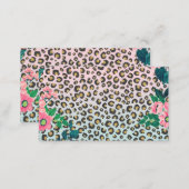 Girly Pink Mint Ombre Floral Glitter Leopard Print Business Card (Front/Back)