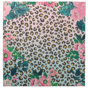 Girly Pink Mint Ombre Floral Glitter Leopard Print Cloth Napkin