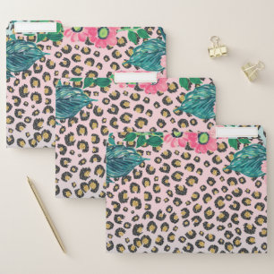 Girly Pink Mint Ombre Floral Glitter Leopard Print File Folder