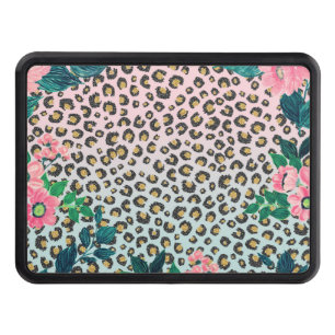 Girly Pink Mint Ombre Floral Glitter Leopard Print Hitch Cover