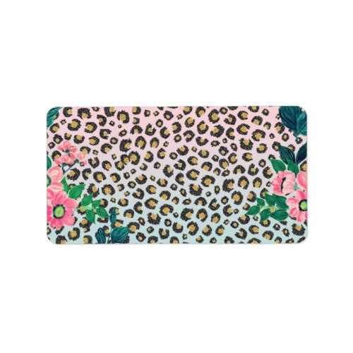 Girly Pink Mint Ombre Floral Glitter Leopard Print Label