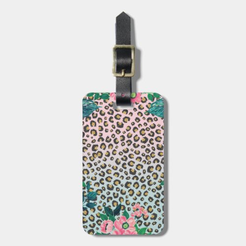 Girly Pink Mint Ombre Floral Glitter Leopard Print Luggage Tag