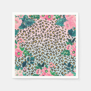 Girly Pink Mint Ombre Floral Glitter Leopard Print Napkins