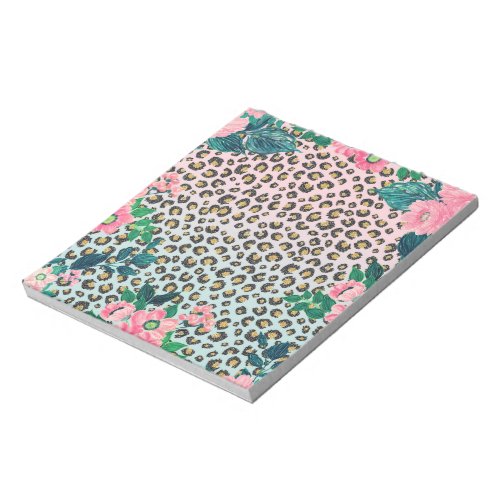 Girly Pink Mint Ombre Floral Glitter Leopard Print Notepad