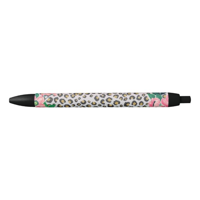 Girly Pink Mint Ombre Floral Glitter Leopard Print Pen (Front)