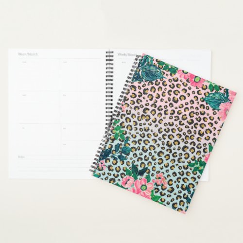 Girly Pink Mint Ombre Floral Glitter Leopard Print Planner