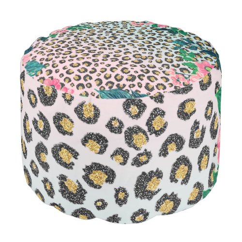 Girly Pink Mint Ombre Floral Glitter Leopard Print Pouf