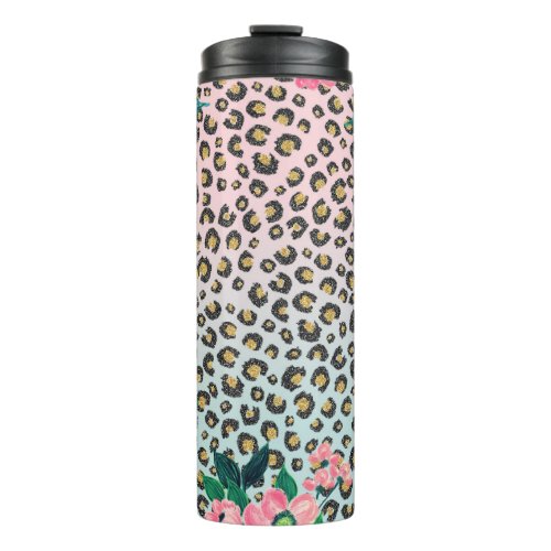 Girly Pink Mint Ombre Floral Glitter Leopard Print Thermal Tumbler
