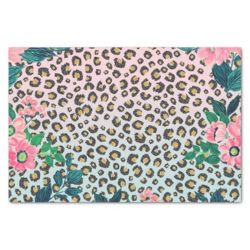 Girly Pink Mint Ombre Floral Glitter Leopard Print Tissue Paper