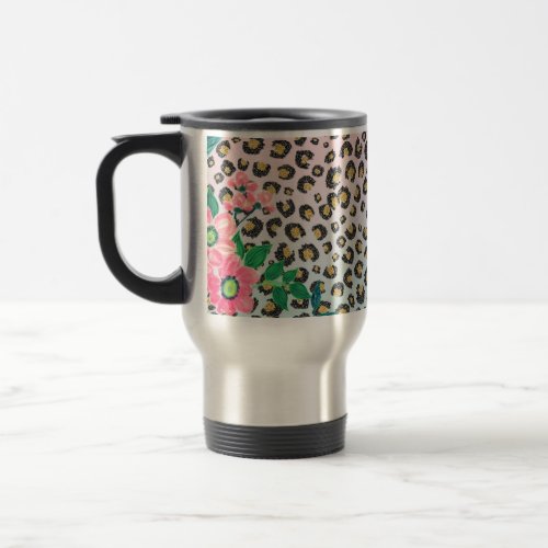 Girly Pink Mint Ombre Floral Glitter Leopard Print Travel Mug