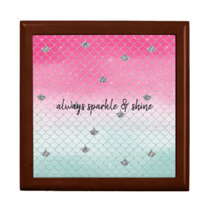 Girly Pink Mint Silver Glitter Mermaid Gift Box