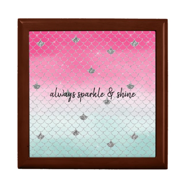 Girly Pink Mint Silver Glitter Mermaid Gift Box (Front)