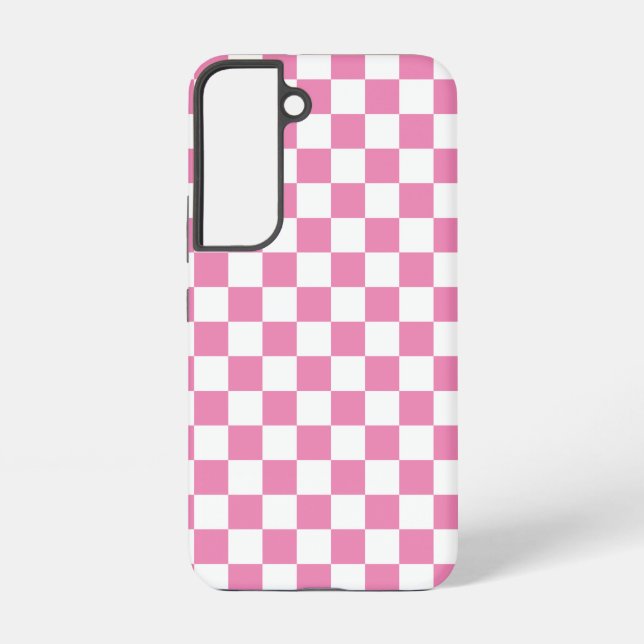 Girly Pink Modern Checkered Checkerboard Pattern Samsung Galaxy Case (Back)