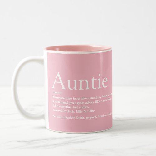Girly Pink Modern Cool Fun Aunt Auntie Definition Two_Tone Coffee Mug