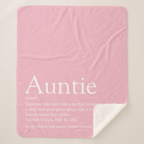 Girly Pink Modern Fun Cool Aunt Auntie Quote Sherpa Blanket