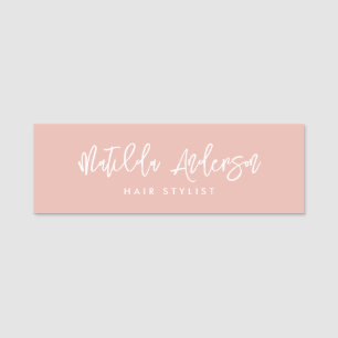 Girly pink modern minimal elegant script name tag