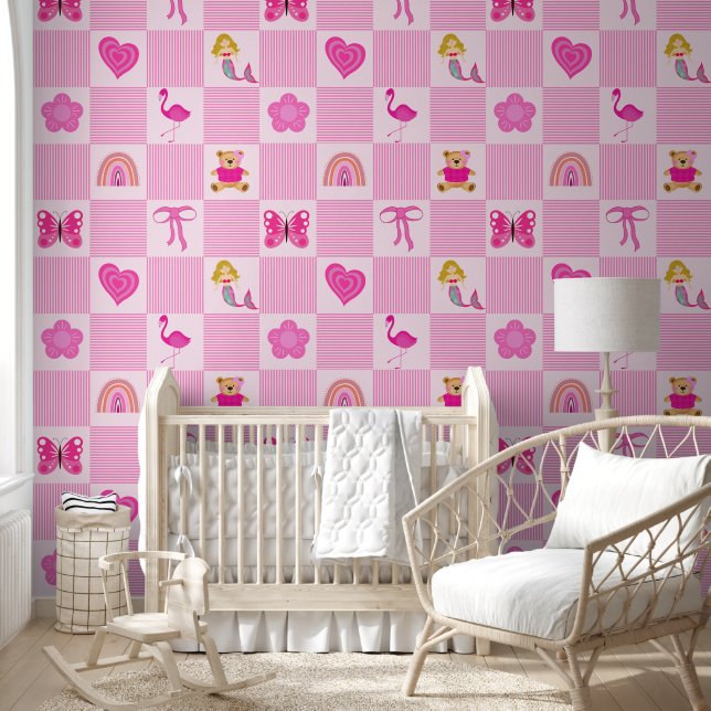 Girly Pink Modern Nursery For Her  Wallpaper (Kids)