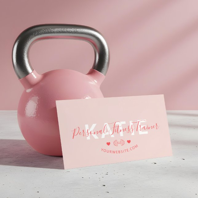 Girly Pink Modern Script Personal Trainer Fitness Business Card (Modern Trendy Online Personal Trainer Fitness Business Card)