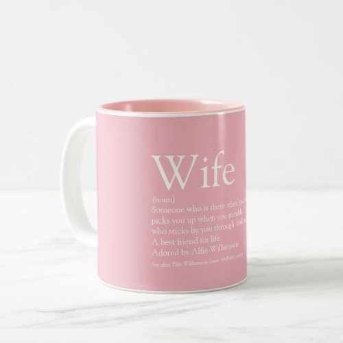 Girly Pink Modern Typographic Fun Wife Definition  Two_Tone Coffee Mug