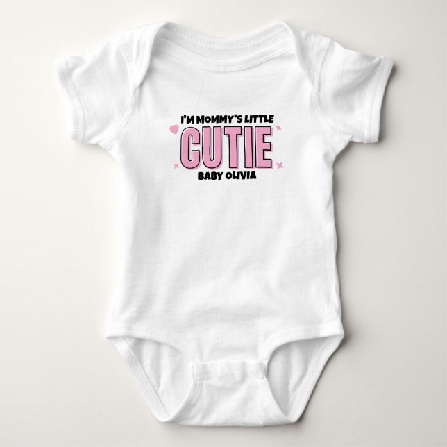 Girly Pink Mommy Little Cutie Personalized  Baby Bodysuit (Front)
