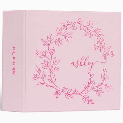 Girly Pink Monogram Back to School 3 Ring Binder