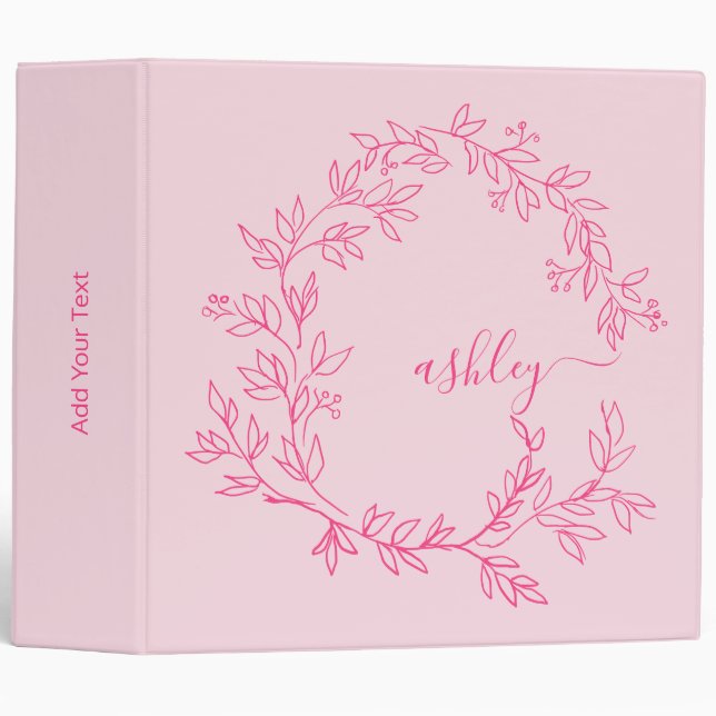 Girly Pink Monogram Back to School 3 Ring Binder (Front/Spine)