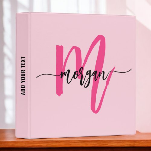 Girly Pink Monogram Back to School 3 Ring Binder