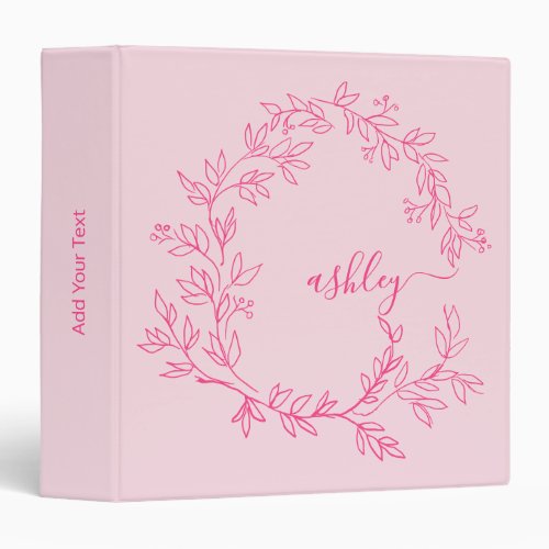 Girly Pink Monogram Back to School 3 Ring Binder