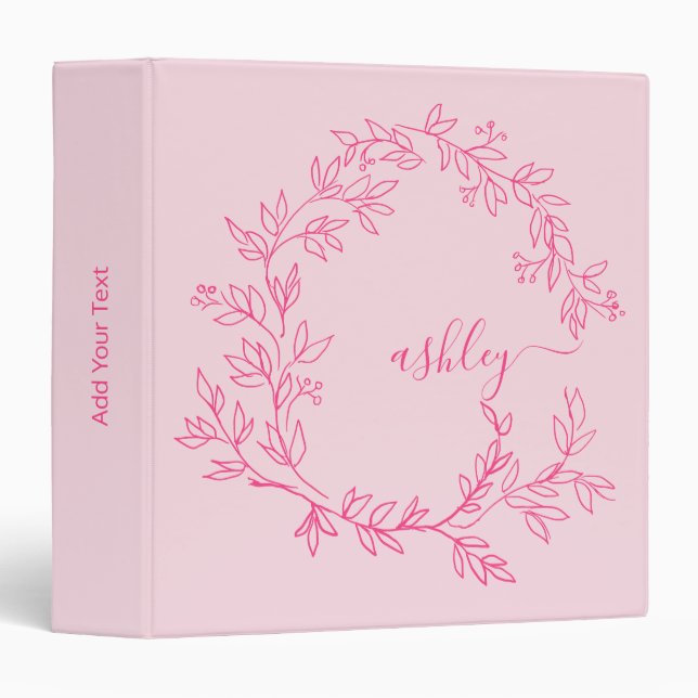 Girly Pink Monogram Back to School 3 Ring Binder (Front/Spine)