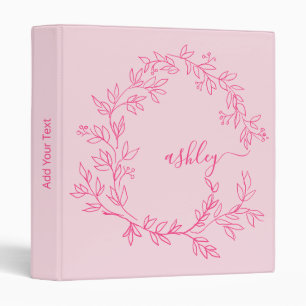 Girly Pink Monogram Back to School 3 Ring Binder