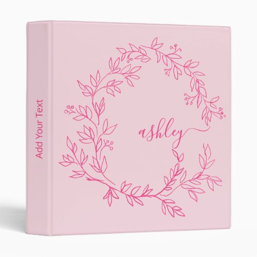 Girly Pink Monogram Back to School 3 Ring Binder