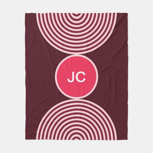 Girly Pink Monogram Circle Pattern Fleece Blanket