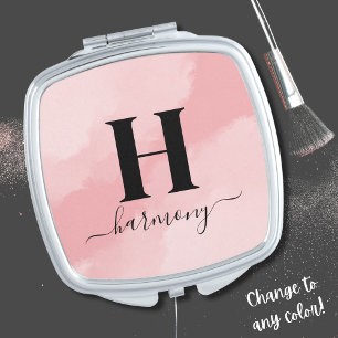 Girly Pink Monogram Compact Mirror