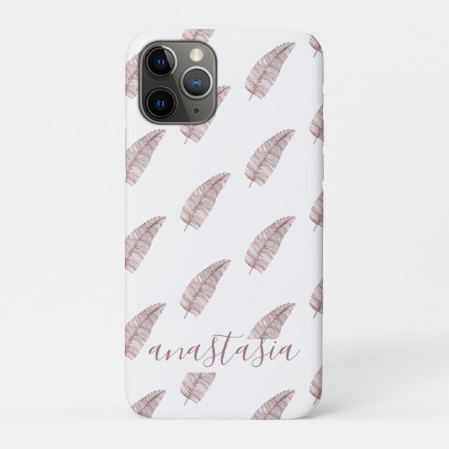 Girly Pink Monogram Feathers Pattern Case-Mate iPhone Case (Back)