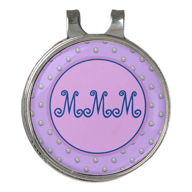 Girly Pink Monogram Golf Ball Hat Clip Marker (Front)