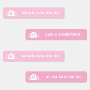 Girly pink monogram initial name girl waterproof kids' labels