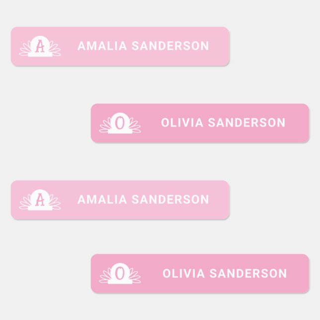 Girly pink monogram initial name girl waterproof kids' labels (Group)