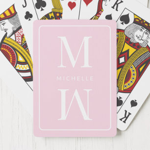 Girly Pink Monogram Minimalist Initial Modern Name Poker Cards