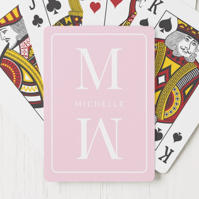 Girly Pink Monogram Minimalist Initial Modern Name Poker Cards (Girly Pink Monogram Minimalist Initial Modern Name Poker Cards)