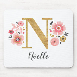 Girly Pink Monogram Mouse Pad