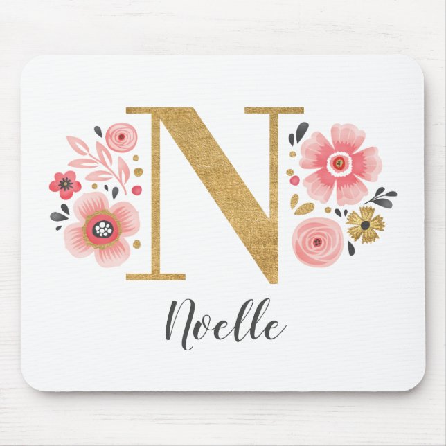 Girly Pink Monogram Mouse Pad (Front)