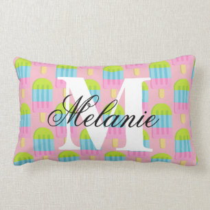 Girly pink monogram popsicle lumbar pillow cushion