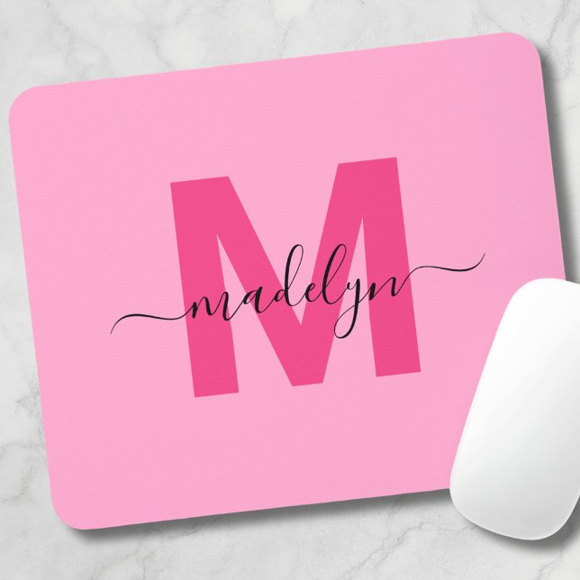 Girly Pink Monogram Script Name Mouse Pad (Girly Pink Monogram Script Name Mouse Pad)