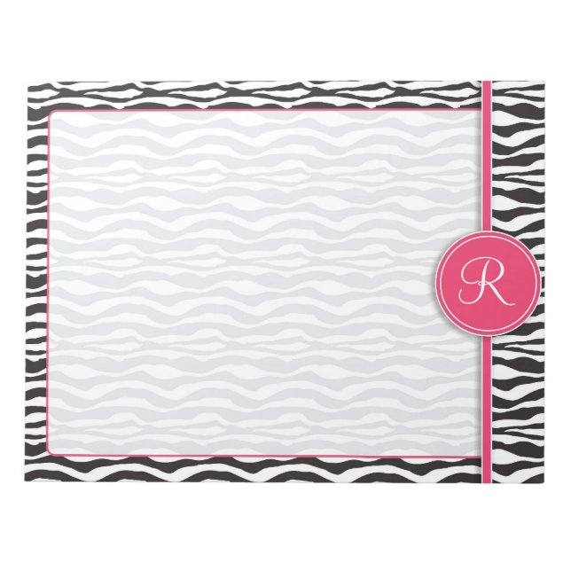 Girly Pink Monogram Zebra Print Notepad (Front)